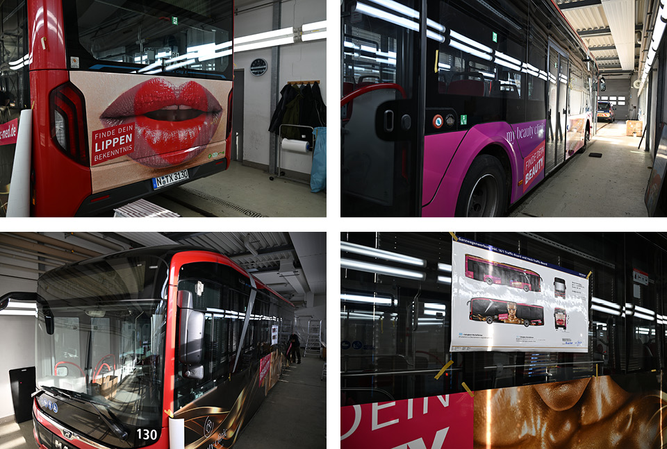 Macht mächtig Eindruck: die Bus-Vollfolierung für die „My Beauty Clinic“ in Nürnberg. Ein VAG-Bus wurde damit effektvoll verschönert.