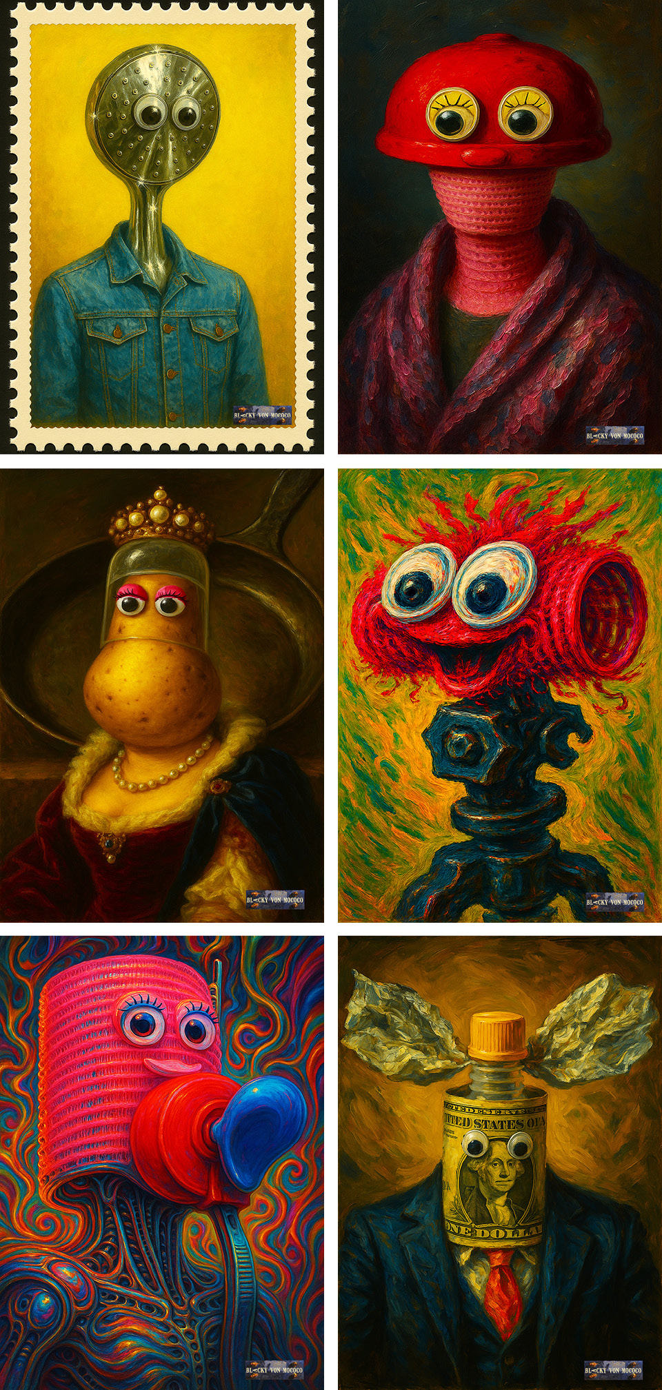 Friseurmeisterin Elisabeth Würz vom Haarstudio Elisabeth inmitten von einigen Kunstwerken des Künstlers Blacky von mococo, während der Bilderausstellung „exzellent unernst“ in Neumarkt.